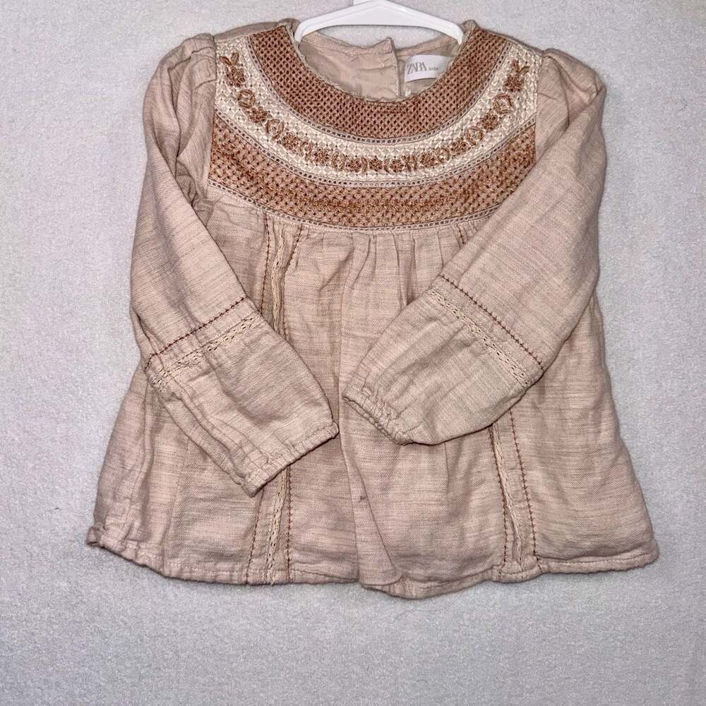 Sz 2-3 Zara Baby Embroidered Smocked Yoke Blouse Top - Picture 3 of 11